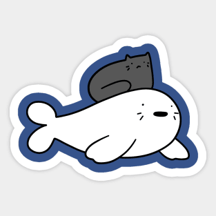 Black Cat and Baby Harp Seal Sticker